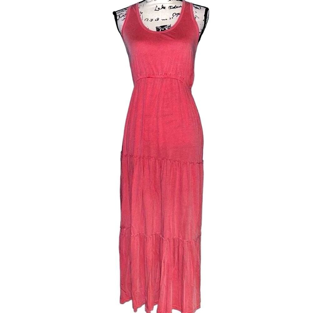 Sundry Coral Pink Tiered‎ Maxi Dress Racerback Cotton Modal Size 1 S Made in USA